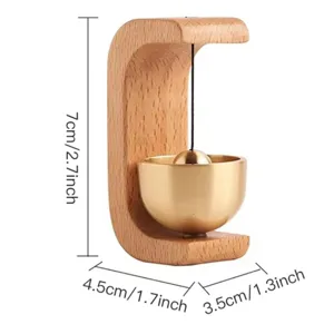 Timbre de puerta magnético de madera para decoración de entrada con campana de latón compacta.
