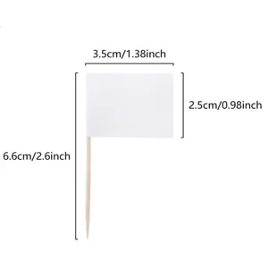 White blank toothpick flag detail view, paper flag with wooden stick for cake decoration.