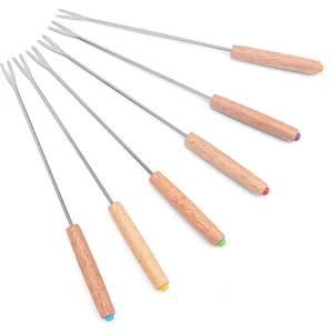 Set di forchette da fonduta in acciaio inossidabile con manici in legno colorati