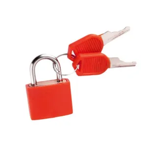 Small red brass core padlock with two keys, ideal for luggage, lockers, and school dormitories.