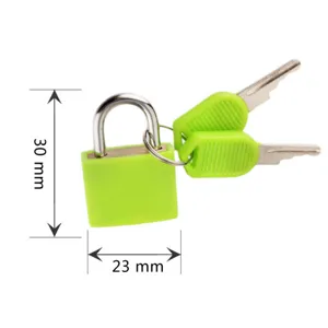 Green mini padlock with two keys, compact 23mm size for luggage, locker, and student dormitory.