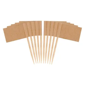 Blank kraft paper toothpick flags detail, ideal for party food, fruit, and burger decoration picks.