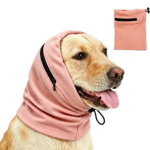 Pink dog calming hoodie anxiety relief ear cover soundproof snood for pets detail view