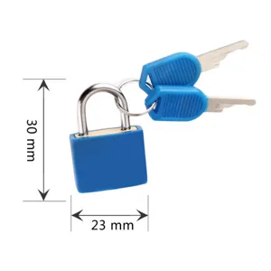 Small brass core padlock with two keys, colored mini luggage lock 23x30mm for daily use.