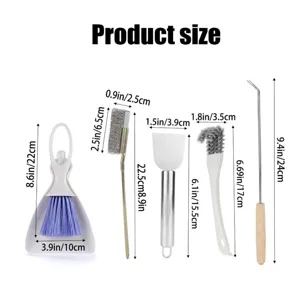 Set di spazzole per la pulizia della gabbia per uccelli con strumenti di dimensioni precise.