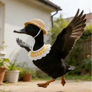 Mini-Strohhut und kariertes Lätzchen-Kostümset, speziell für Porch Goose und Haustiere.
