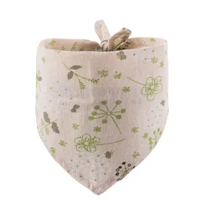 Bavoir triangulaire imprimé floral pour animaux, lin de coton, écharpe réglable chat et chien.