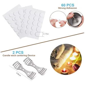DIY candle making tool set with 60 pcs wick stickers and 2 centering devices for crafts.