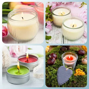Ensemble de bougies parfumées en pot de verre et boîte en métal pour décoration de maison.