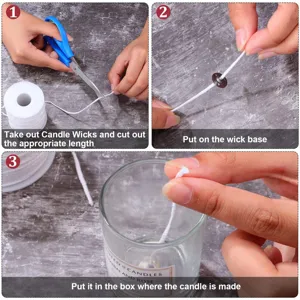 DIY candle wick making kit with braided wicks and metal bases for handmade scented candles.