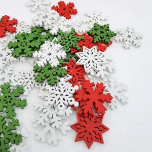 Wooden snowflake buttons for Christmas tree decoration, DIY craft handmade wooden pieces 25mm