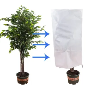 Plant frost protection cover winter warm garden shrub cover detail view showing breathable fabric design.