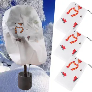 Winter plant frost cover non-woven warm cold-resistant bag with cute cartoon polar bear design.