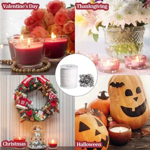 2 rolls braided candle wicks and 200 pcs sustainers tabs for DIY candle making craft set.
