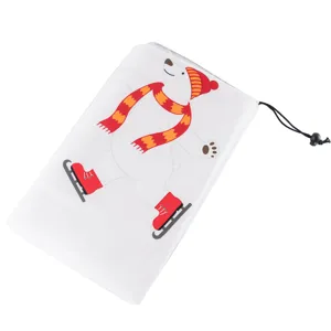 Winter plant frost protection cover with cute cartoon polar bear design, breathable non-woven fabric.