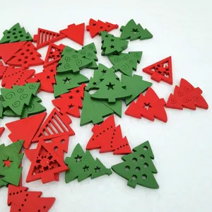 Christmas wooden buttons tree shape DIY accessories red and green holiday decoration