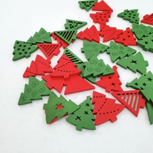 Wooden Christmas tree buttons 25mm DIY craft embellishments red green holiday decor