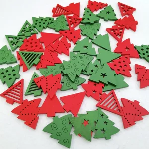 Christmas tree wooden buttons for DIY crafts, festive holiday decorations and sewing items.
