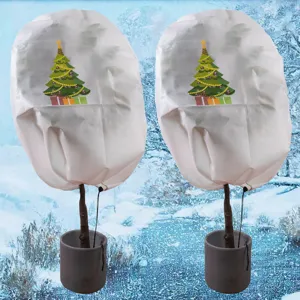 Funda de invierno no tejida para plantas con estampado navideño bolsa anticongelante para macetas.