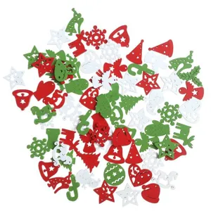 50pcs mixed wooden Christmas buttons bulk pack festive craft ornaments for DIY decor.