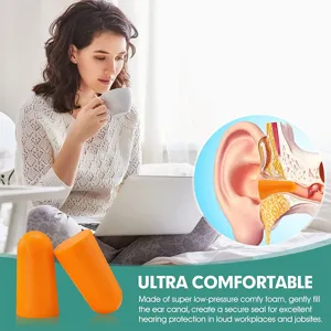 Tappi per le orecchie in schiuma arancione per sonno e isolamento acustico nel lavoro.