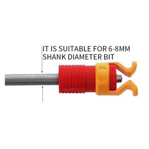 Vue détaillée de porte-vis, design en plastique rouge et jaune, adapté aux mèches de 6-8mm.