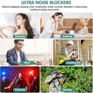 Vista dettagliata che mostra i tappi per le orecchie utilizzati per dormire e lavorare.
