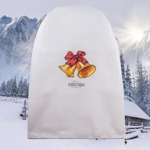 Non-woven plant cover winter protection bag with Christmas bell print for outdoor trees.