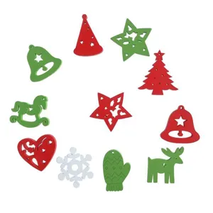 Assorted Christmas wooden buttons and charms set, festive holiday DIY craft decorations.
