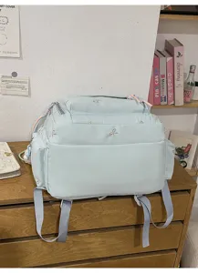 Sea salt style blue backpack casual large capacity school bag with cute bow embroidery.