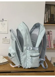 Sea salt casual women backpack, large capacity minimalist school bag with cute embroidery.