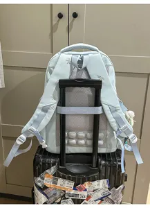 Light blue casual backpack travel daypack with spine-protecting cushion and luggage strap