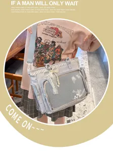 Ιαπωνικό στυλ διαφανής τσάντα ώμου ita bag με δαντέλα και πέρλες για καθημερινή χρήση