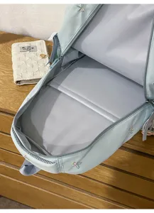Casual large capacity mint green school backpack with cute embroidery, ideal for daily travel.