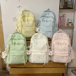 Korean style cute large capacity casual backpack for women, aesthetic pastel school bag.