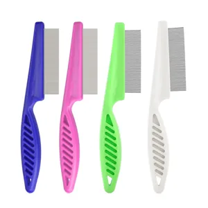 Pet flea comb set with plastic handle and metal teeth, ideal for cat and dog grooming and daily care.