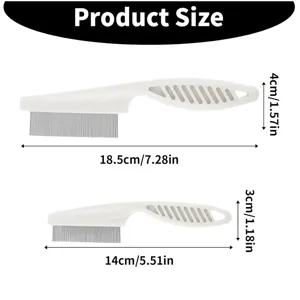 Pet flea comb set with plastic handle and fine metal teeth for cats and dogs grooming tool.