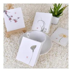 Chinese style greeting card set with traditional ink flower designs for birthday gifts
