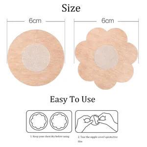 Disposable nipple covers detail diagram showing round and flower shapes with 6cm size dimensions.