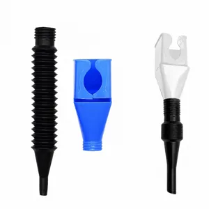 Adjustable fuel funnel set with snap-on design and dimensions for car oil change use.
