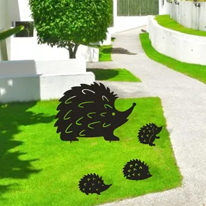 Acrylic hedgehog garden stake detail, black lawn silhouette decor for outdoor yard decoration.