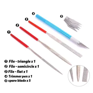 Modellbau Werkzeugset mit 3 Diamantfeilen, 1 Bastelmesser und 5 Ersatzklingen für Hobby.