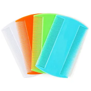 Plastic fine tooth flea comb detail view, colorful set for pet grooming and daily care.