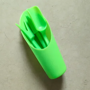 4pcs succulent gardening tool set with green shovel and transplanting tools for home plants.