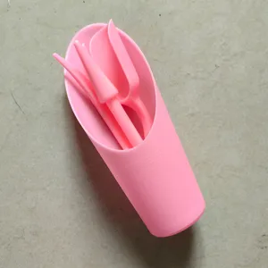 4pcs pink succulent gardening tool set with bucket, portable shovel and dibber for home gardening.