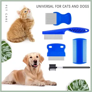 Huisdier verzorgingskam set voor katten en honden, vlooienkam fijne tanden borstel.