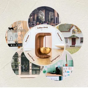 Timbre de puerta de madera magnético para entrada, campana de latón retro para decoración.