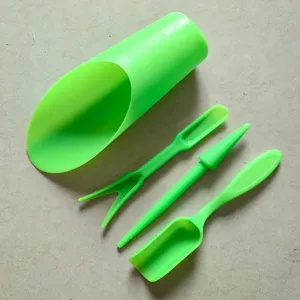 Detailed view of the 4pcs green plastic succulent gardening tools set, showing close-up.