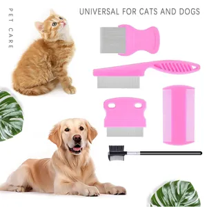 Huisdier verzorging kam set voor katten en honden, roestvrij staal vlooienkam gereedschap.