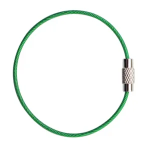 Llavero de cable de acero recubierto verde, bucle de acero inoxidable con cierre de rosca.